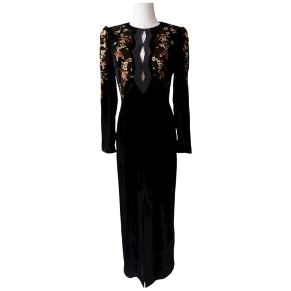 SALONI Jinx C Trimmed Floral Print Velvet Midi Dress Size 4 - Picture 4 of 16